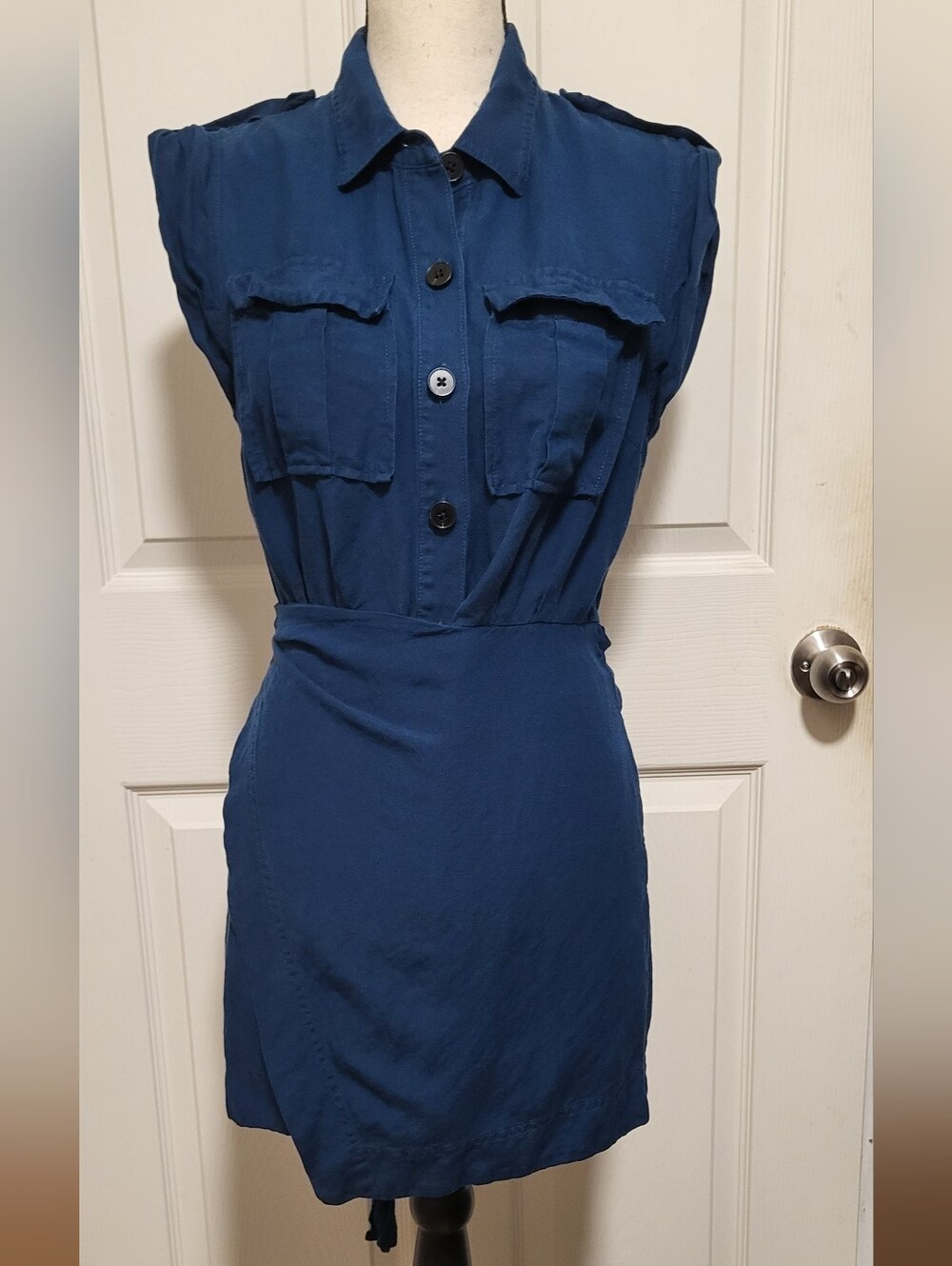 Derek Lam 10 Crosby Blue Apron Wrap Linen Blend Dress